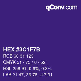 Color code: HEX #3C1F7B | qconv.com
