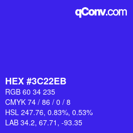 Color code: HEX #3C22EB | qconv.com