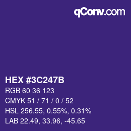 Color code: HEX #3C247B | qconv.com