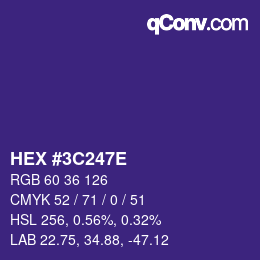 Color code: HEX #3C247E | qconv.com