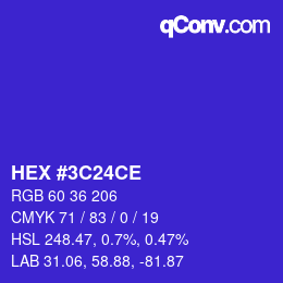Color code: HEX #3C24CE | qconv.com