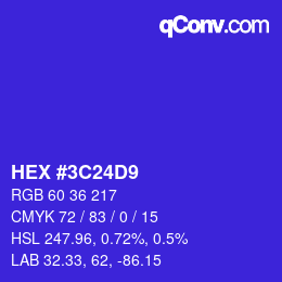 Color code: HEX #3C24D9 | qconv.com