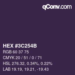 Color code: HEX #3C254B | qconv.com