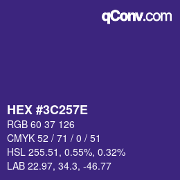 Color code: HEX #3C257E | qconv.com