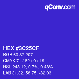 Color code: HEX #3C25CF | qconv.com