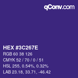 Color code: HEX #3C267E | qconv.com