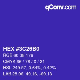 Color code: HEX #3C26B0 | qconv.com