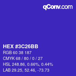 Color code: HEX #3C26BB | qconv.com