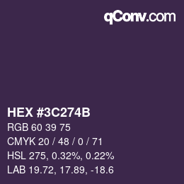 Color code: HEX #3C274B | qconv.com