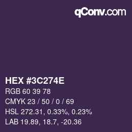 Color code: HEX #3C274E | qconv.com