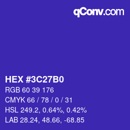 Color code: HEX #3C27B0 | qconv.com