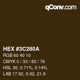 Color code: HEX #3C280A | qconv.com