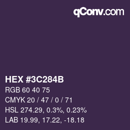 Color code: HEX #3C284B | qconv.com