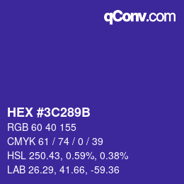 Color code: HEX #3C289B | qconv.com