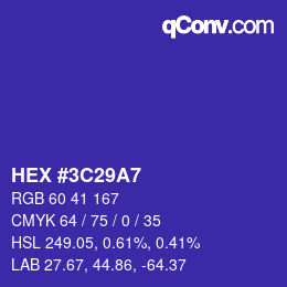 Color code: HEX #3C29A7 | qconv.com