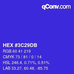 颜色代码: HEX #3C29DB | qconv.com