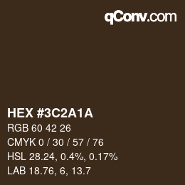Color code: HEX #3C2A1A | qconv.com