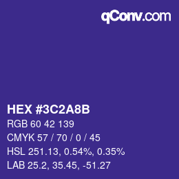 Color code: HEX #3C2A8B | qconv.com