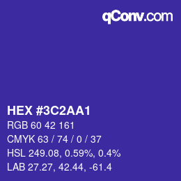 Color code: HEX #3C2AA1 | qconv.com