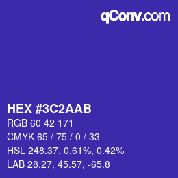 Farbcode: HEX #3C2AAB | qconv.com