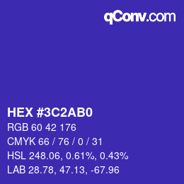 カラーコード: HEX #3C2AB0 | qconv.com