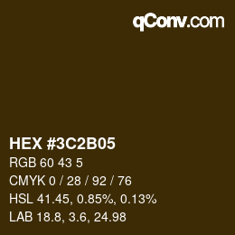 Code couleur: HEX #3C2B05 | qconv.com