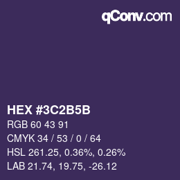 Color code: HEX #3C2B5B | qconv.com