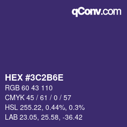 Color code: HEX #3C2B6E | qconv.com