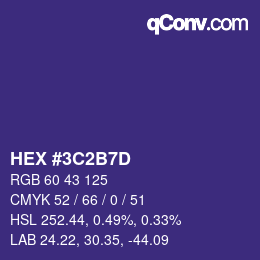 颜色代码: HEX #3C2B7D | qconv.com