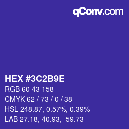 カラーコード: HEX #3C2B9E | qconv.com