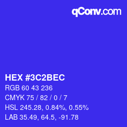 Color code: HEX #3C2BEC | qconv.com