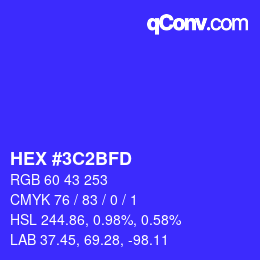 颜色代码: HEX #3C2BFD | qconv.com