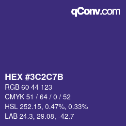 Color code: HEX #3C2C7B | qconv.com