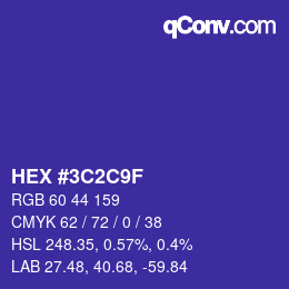 Color code: HEX #3C2C9F | qconv.com