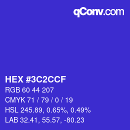 Color code: HEX #3C2CCF | qconv.com