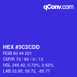 Color code: HEX #3C2CDD | qconv.com