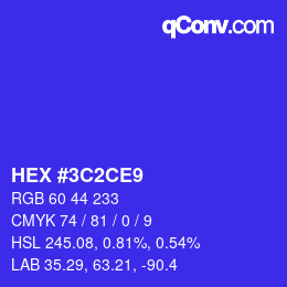 Color code: HEX #3C2CE9 | qconv.com