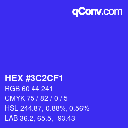 Color code: HEX #3C2CF1 | qconv.com