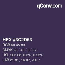 Color code: HEX #3C2D53 | qconv.com