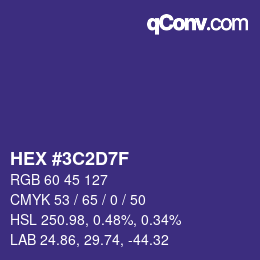 Color code: HEX #3C2D7F | qconv.com