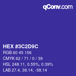 Code couleur: HEX #3C2D9C | qconv.com