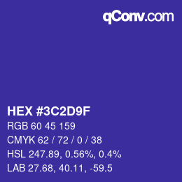 Farbcode: HEX #3C2D9F | qconv.com