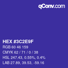 Color code: HEX #3C2E9F | qconv.com