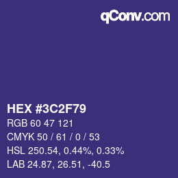 Color code: HEX #3C2F79 | qconv.com