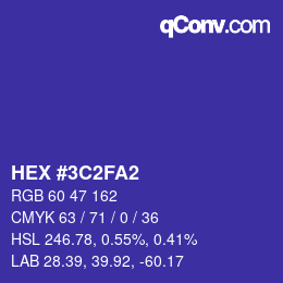 カラーコード: HEX #3C2FA2 | qconv.com