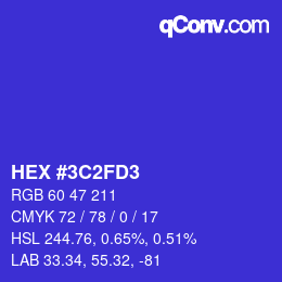 颜色代码: HEX #3C2FD3 | qconv.com