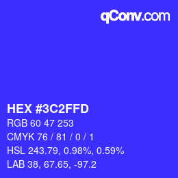 Farbcode: HEX #3C2FFD | qconv.com