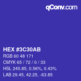 カラーコード: HEX #3C30AB | qconv.com
