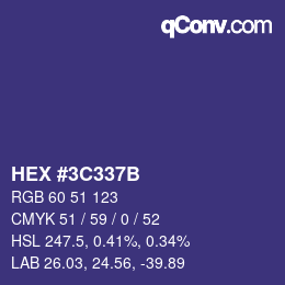 Color code: HEX #3C337B | qconv.com