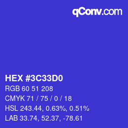 カラーコード: HEX #3C33D0 | qconv.com